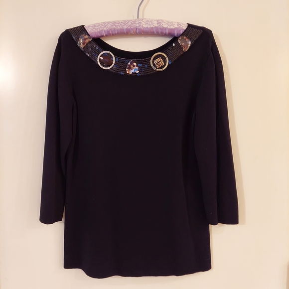 Joseph A Tops - Joseph A Black 3/4 Sleeve Woman's top Elegant  Stones around chest Size XL